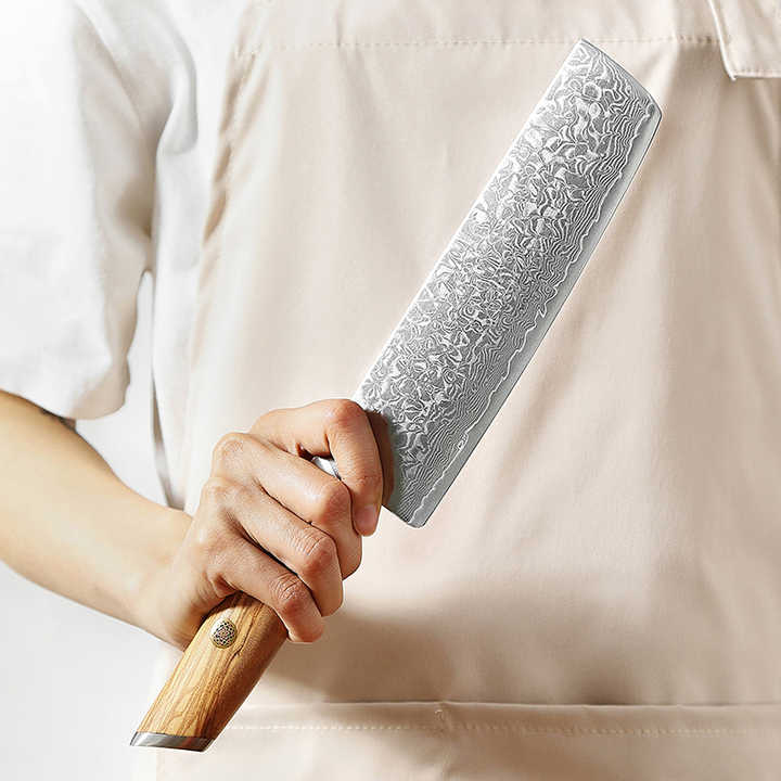 Steel Kitchen Knife Set with Olive Wood Handle
