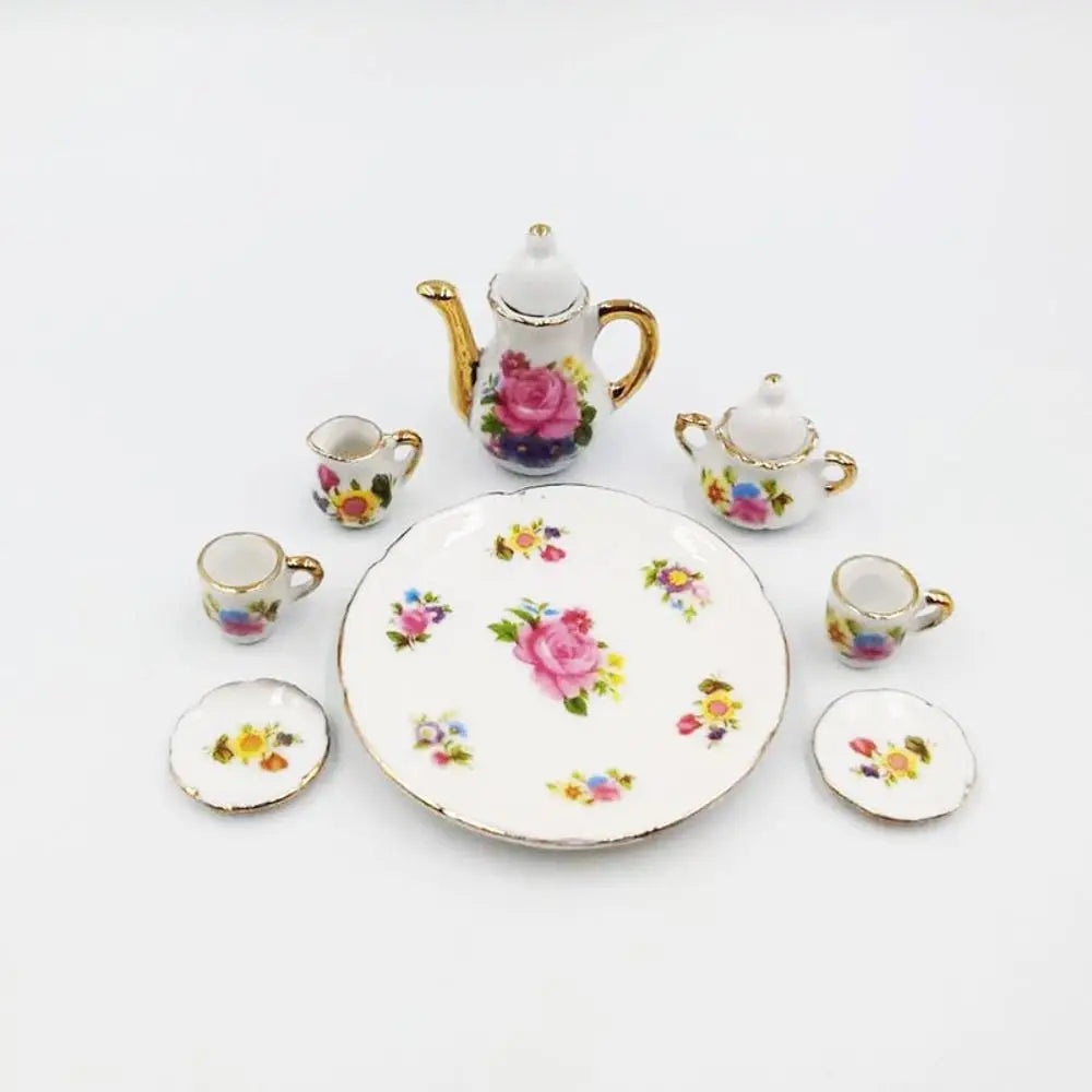 Miniature Dollhouse Porcelain Tea Set - 8 pieces