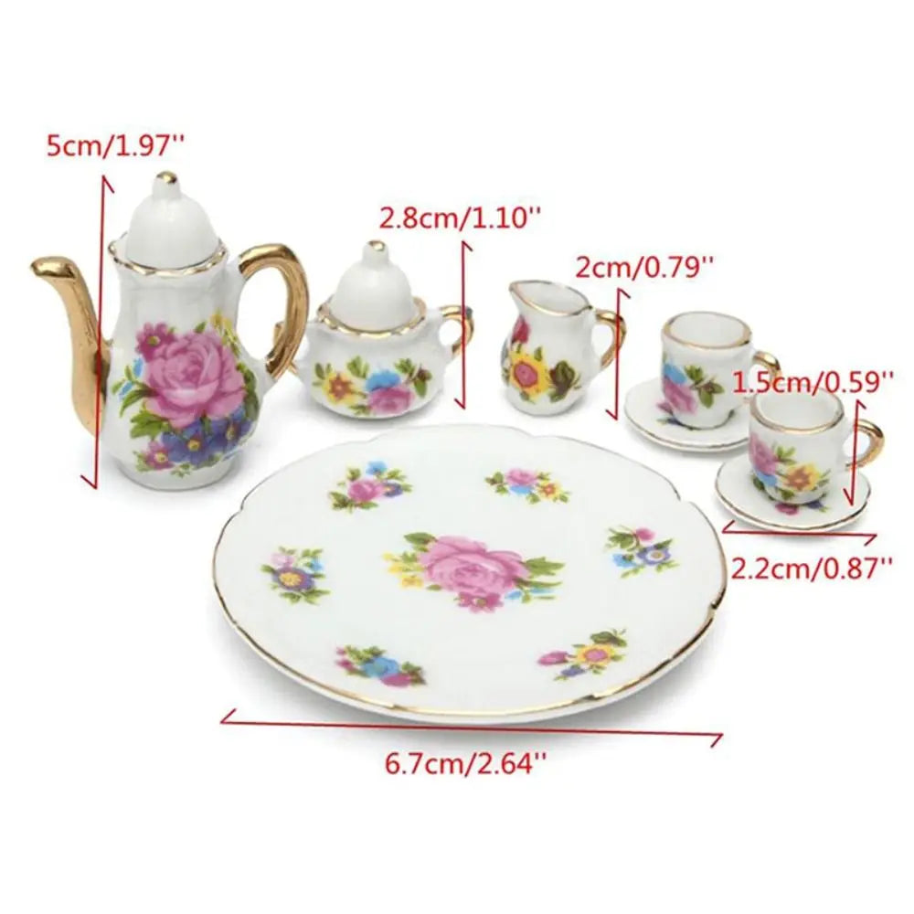 Miniature Dollhouse Porcelain Tea Set - 8 pieces