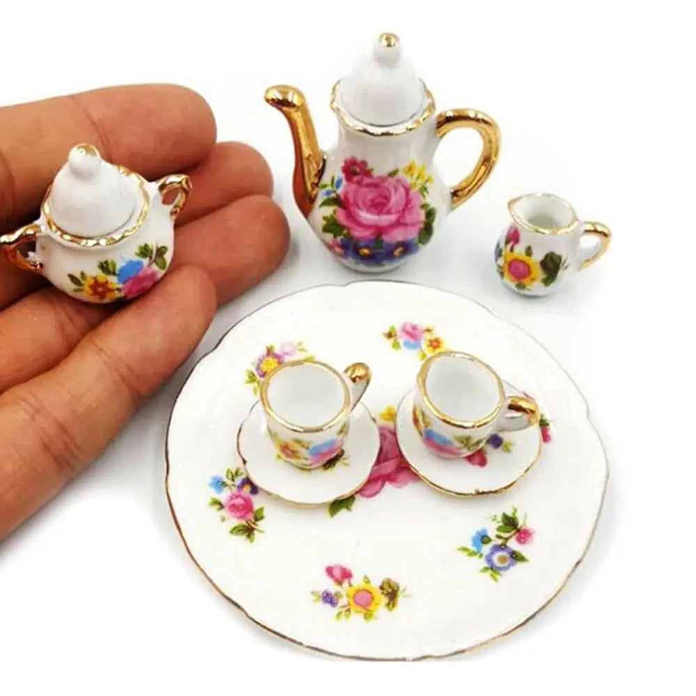 Miniature Dollhouse Porcelain Tea Set - 8 pieces