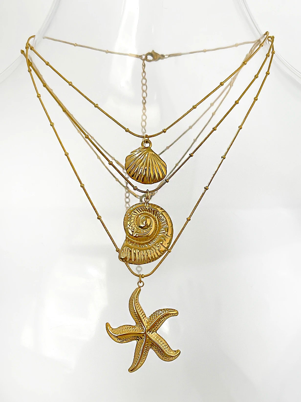 Minimalist Starfish & Conch Pendant Necklace