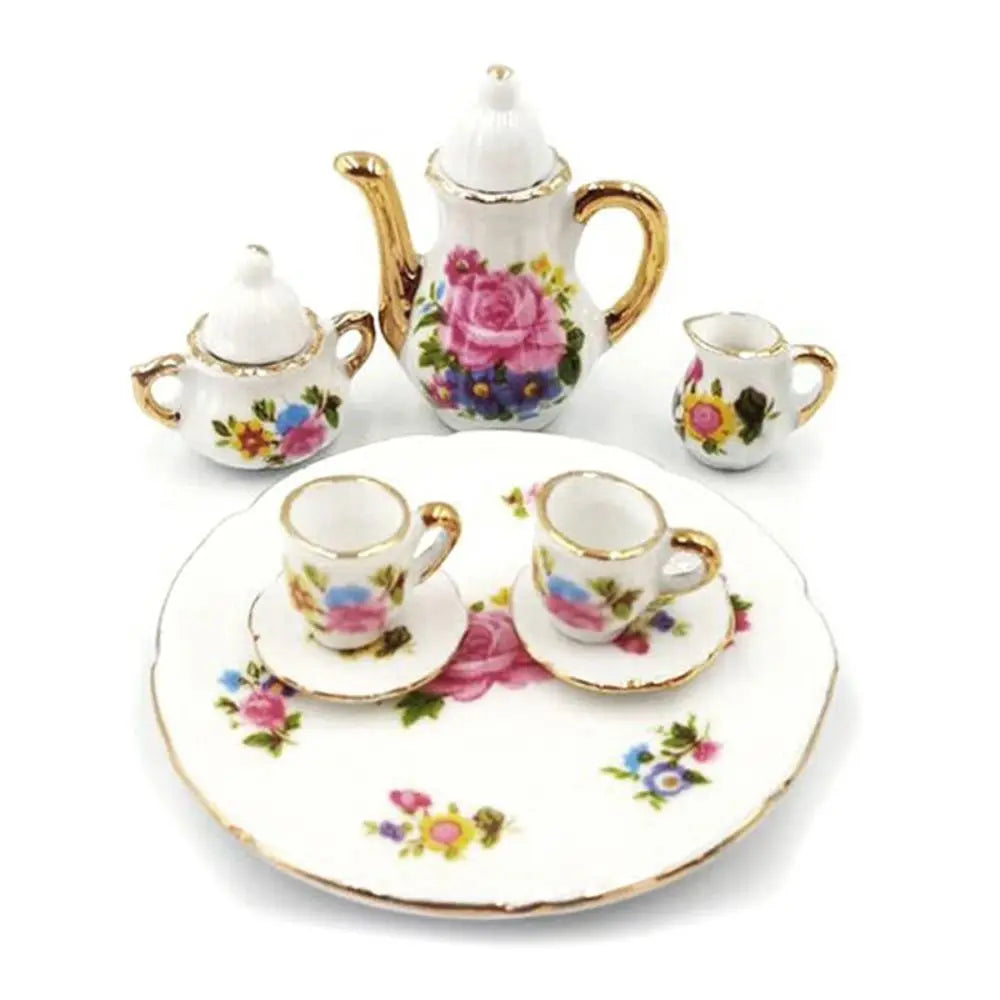 Miniature Dollhouse Porcelain Tea Set - 8 pieces