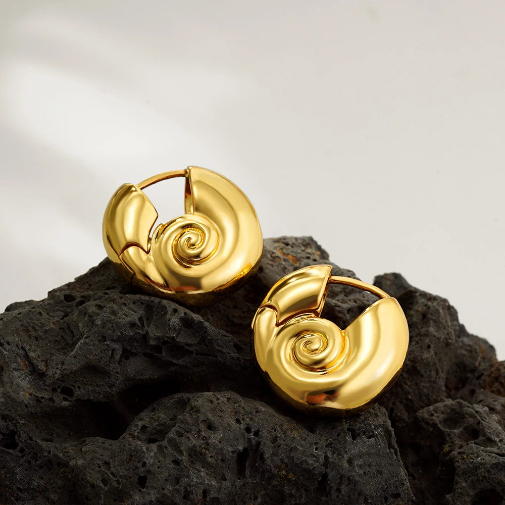 Gold Plated Snail Shell Hoop Earrings