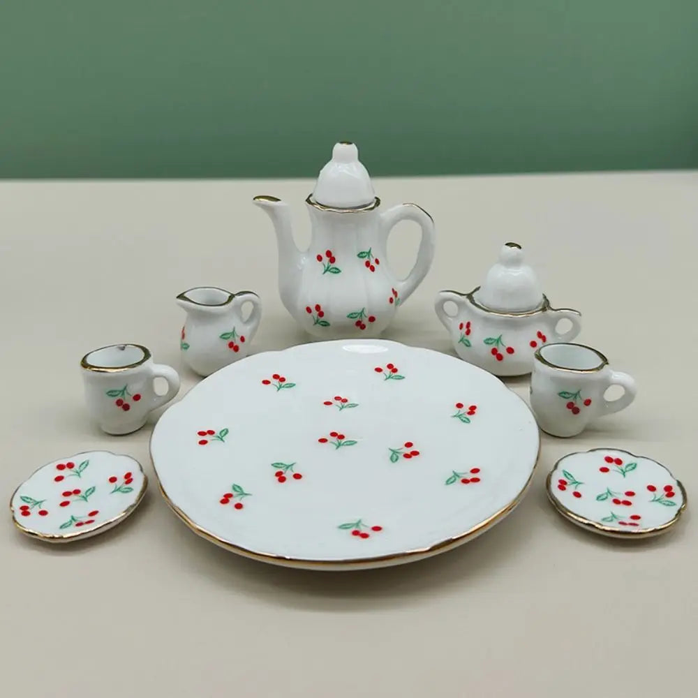 Miniature Dollhouse Porcelain Tea Set - 8 pieces