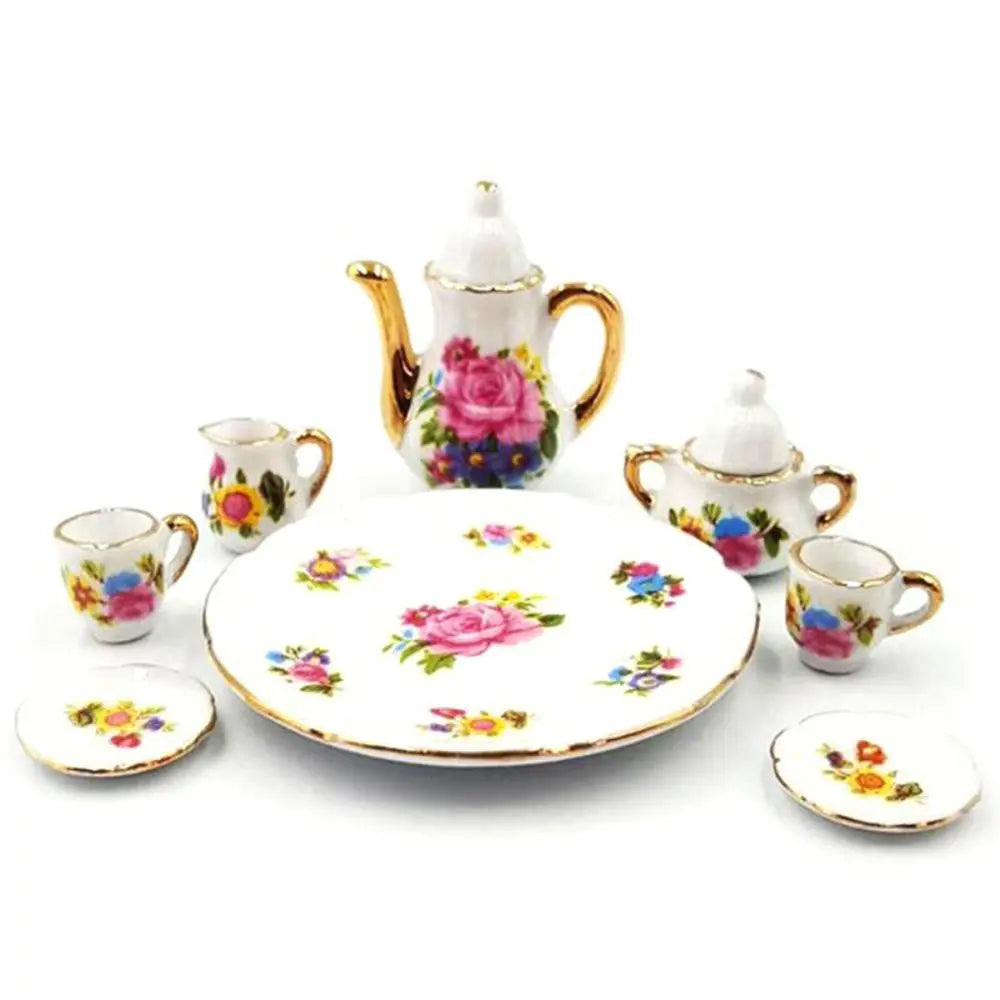 Miniature Dollhouse Porcelain Tea Set - 8 pieces