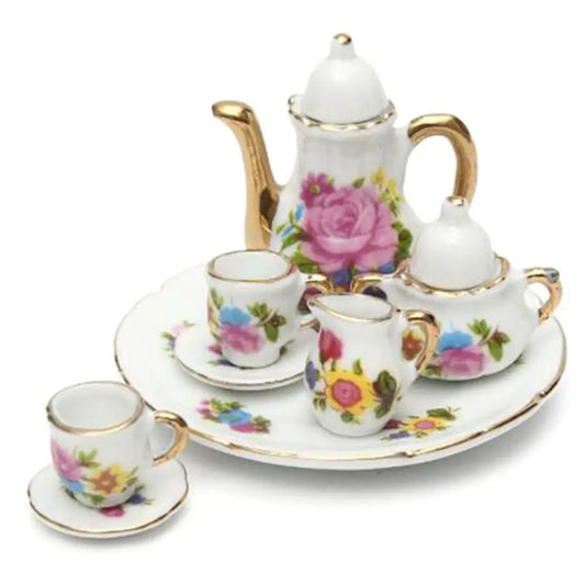 Miniature Dollhouse Porcelain Tea Set - 8 pieces