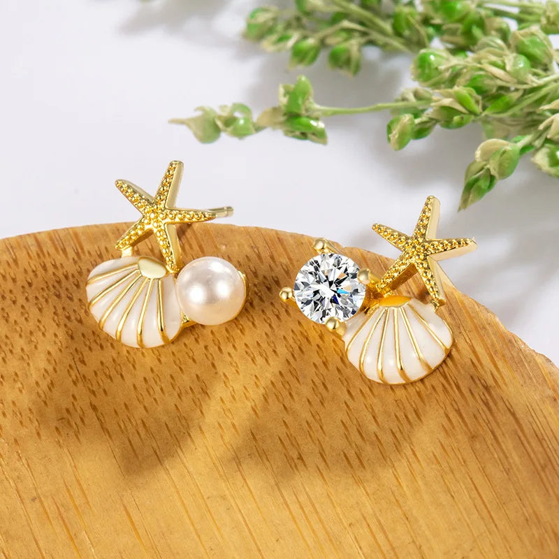 Starfish Shell Stud Earrings