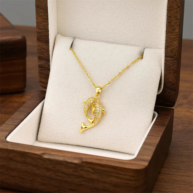 Titanium Steel Dolphin Pendant Necklace