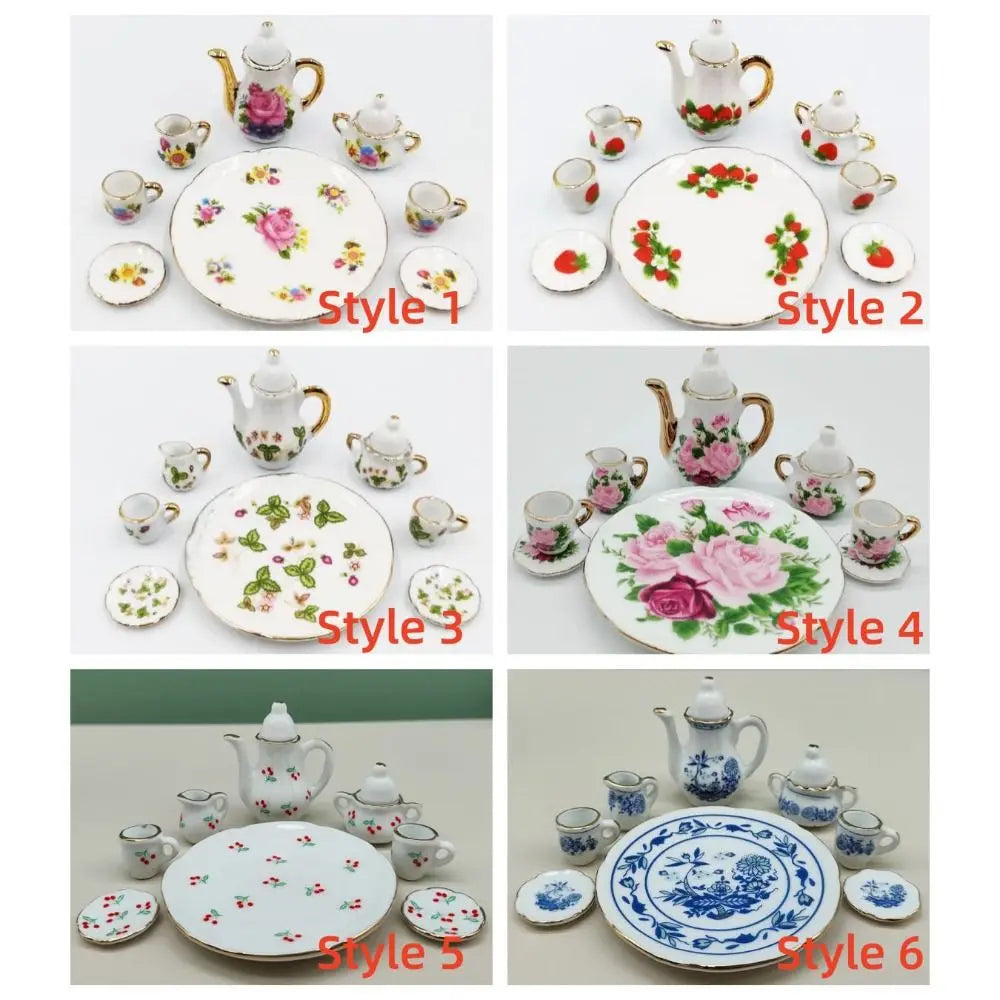 Miniature Dollhouse Porcelain Tea Set - 8 pieces