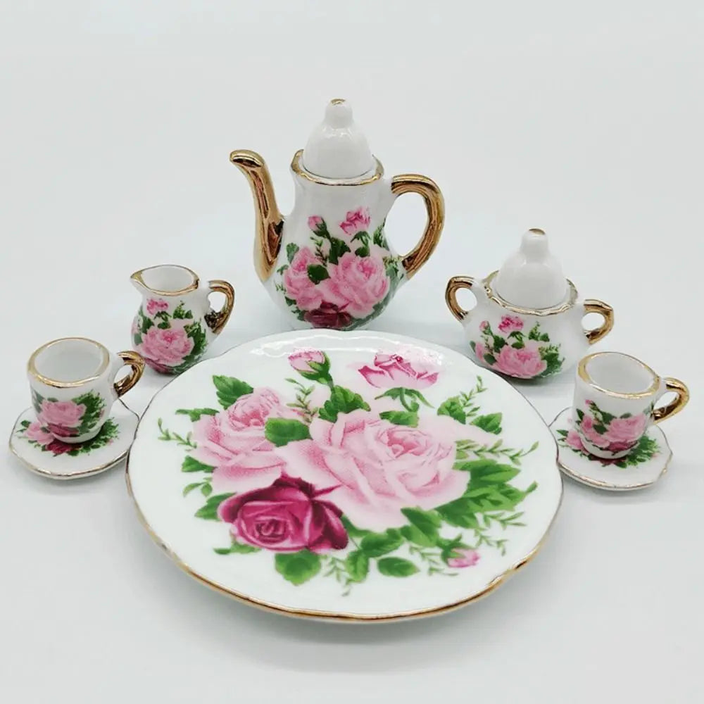 Miniature Dollhouse Porcelain Tea Set - 8 pieces