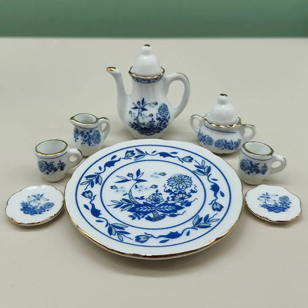 Miniature Dollhouse Porcelain Tea Set - 8 pieces