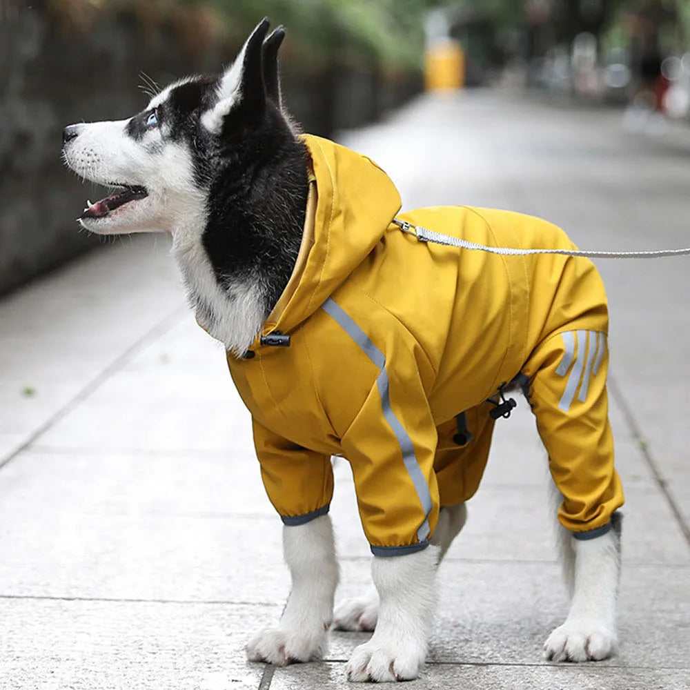 Waterproof Dog Raincoat with Hood & Leash Hole