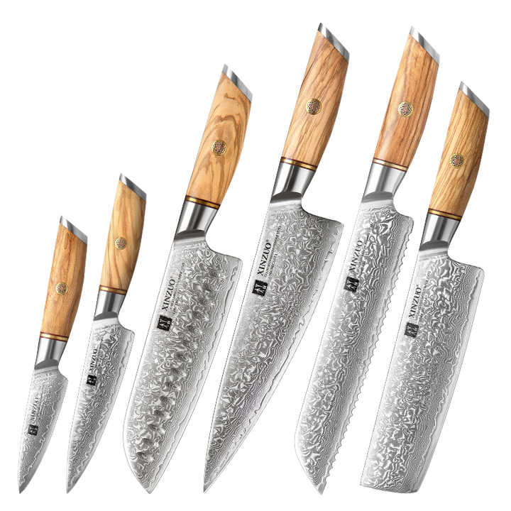Steel Kitchen Knife Set with Olive Wood Handle