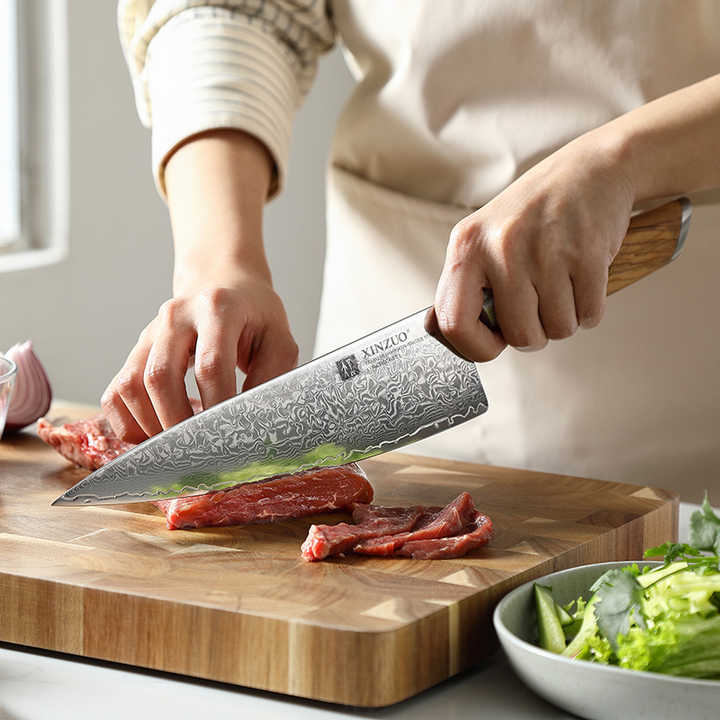 Steel Kitchen Knife Set with Olive Wood Handle
