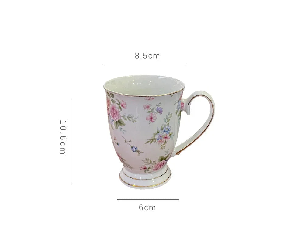 Vintage Floral Ceramic Tea Cup & Saucer with Gold Trim