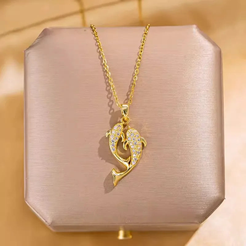 Titanium Steel Dolphin Pendant Necklace