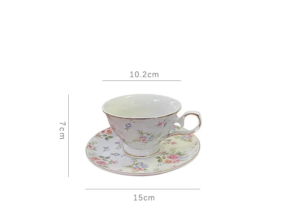 Vintage Floral Ceramic Tea Cup & Saucer with Gold Trim