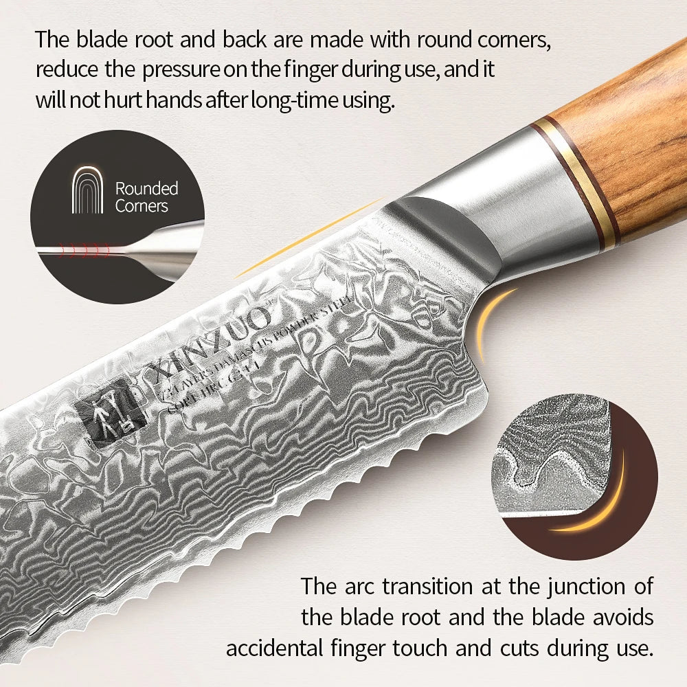 Steel Kitchen Knife Set with Olive Wood Handle