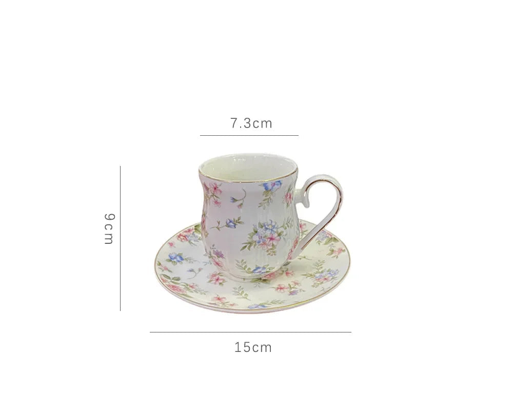 Vintage Floral Ceramic Tea Cup & Saucer with Gold Trim