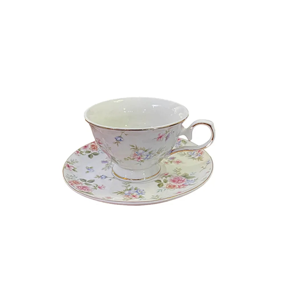 Vintage Floral Ceramic Tea Cup & Saucer with Gold Trim