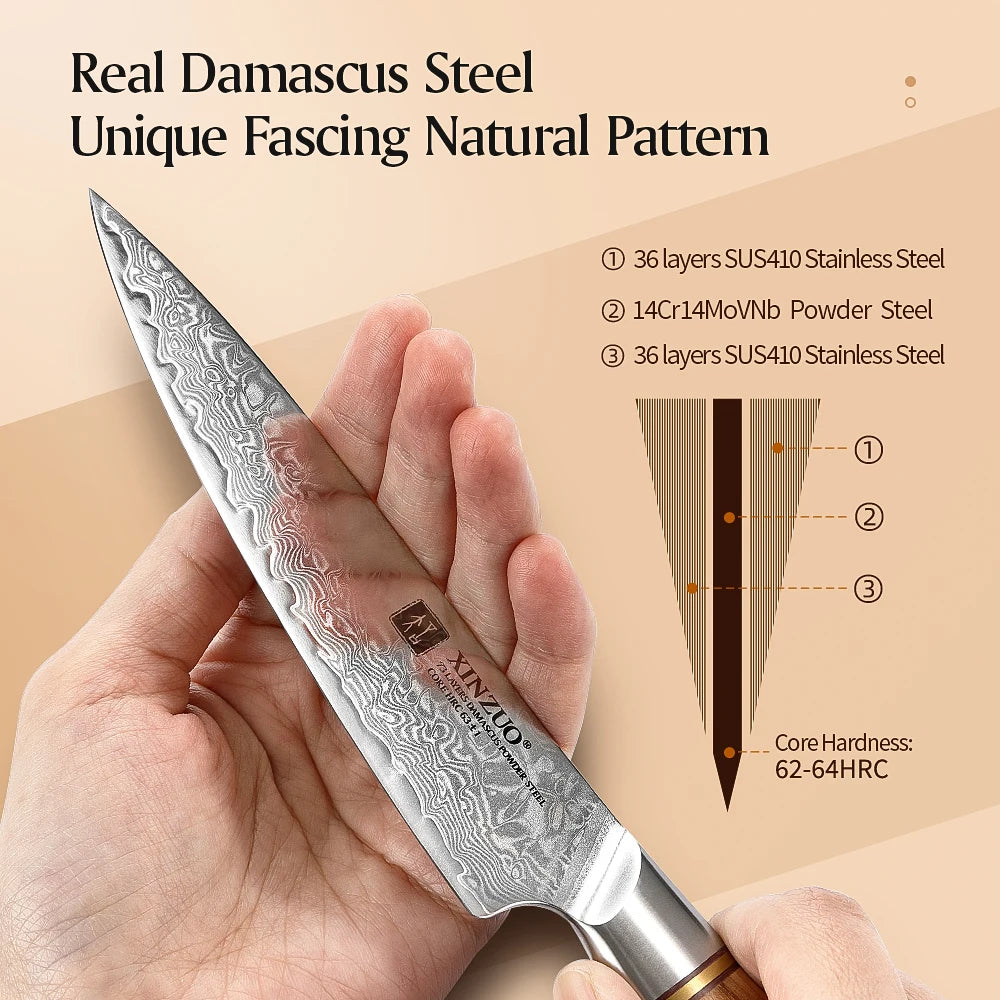 Steel Kitchen Knife Set with Olive Wood Handle
