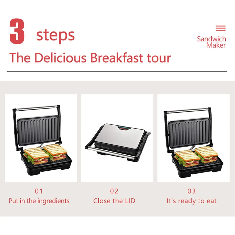 750W Electric Waffle & Sandwich Maker